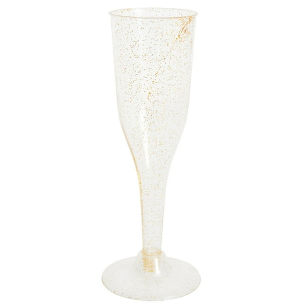 Gold Glitter Plastic Champagne Flutes, 7oz, 4ct