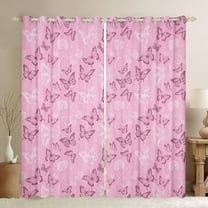 Manfei Princess Butterfly Black Out Curtains, Flower Floral Print Curtains Pack of 2 (42x63 Each), Teen Kid Girl Female Adult Bedroom Curtains, Curtains and Drapes Decor