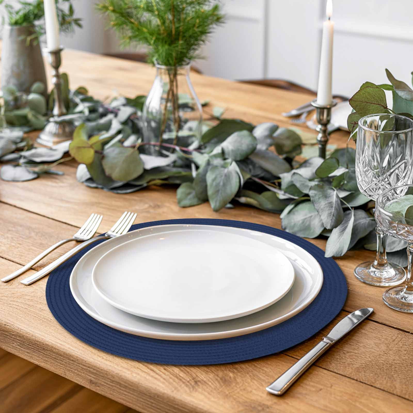 Round Placemats Navy Blue 15 inch Set of 6 Table Mats for Dining Table Solid Color Heat Resistant Non-Slip Kitchen & Home Decorative Place Mat Set