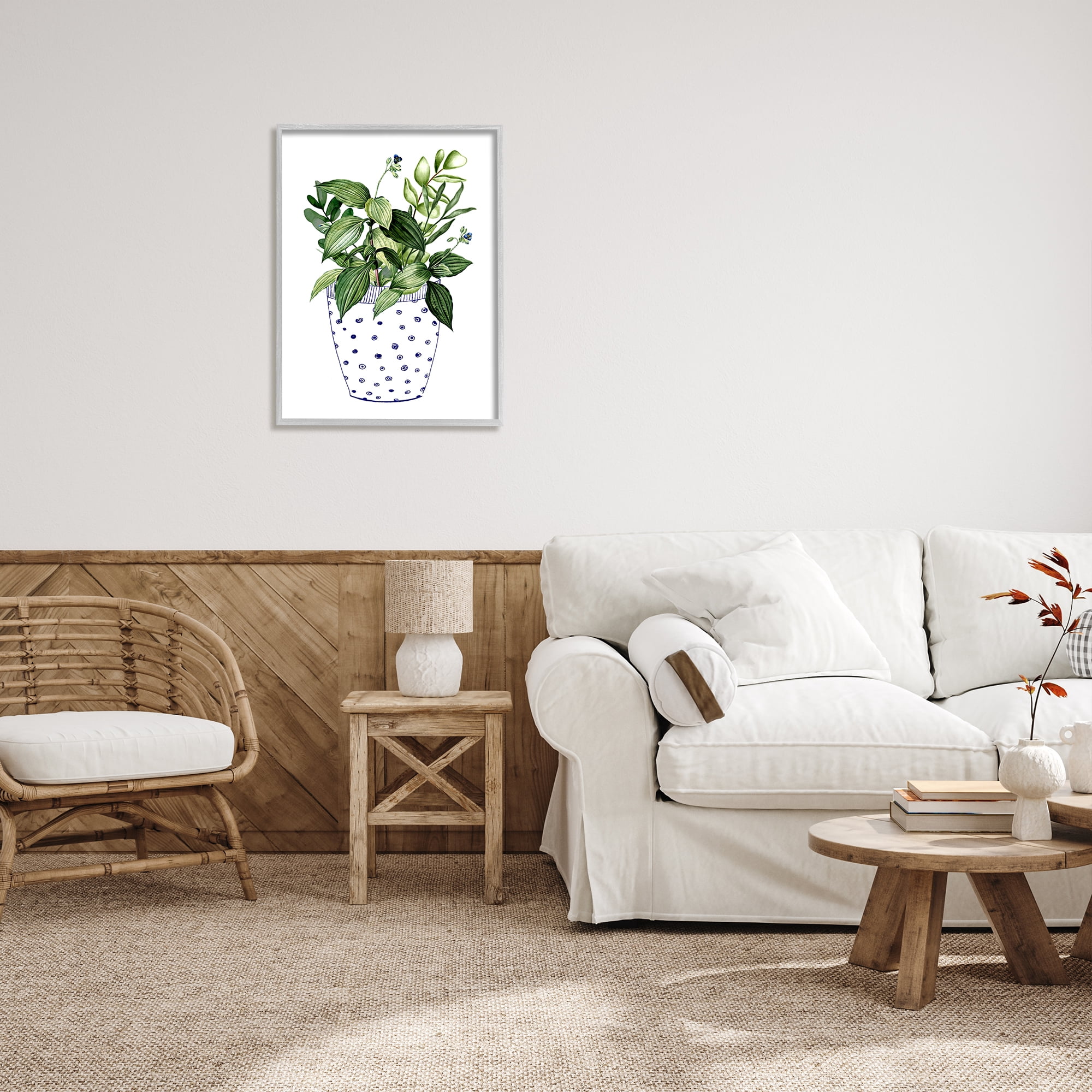 Stupell Industries Modern Potted Plant Botanical & Floral Painting Gray Framed Art Print Wall Art, 24 x 30