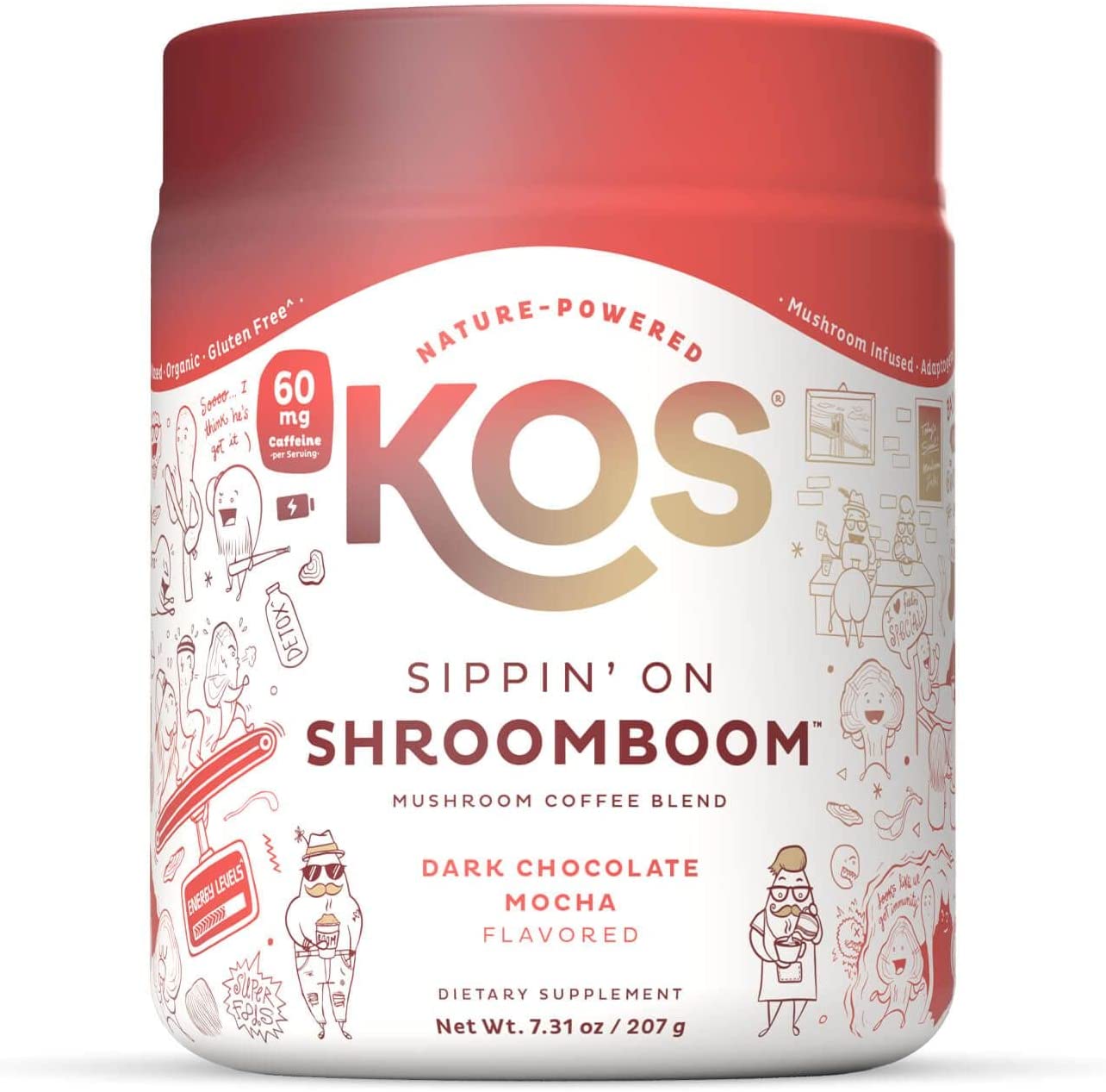 KOS Mushroom Coffee Dark Chocolate Mocha Flavor Organic Instant
