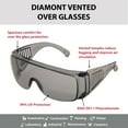 thumbnail image 3 of SAFE HANDLER Diamont Vented Gray Safety Glasses Over Eyeglasses, 1 Pair, ANSI Z87.1, Impact Resistant Polycarbonate Lens, 99% UV Protection Goggles, 3 of 10