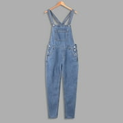 VEKDONE 2025 Mens Casual Denim Bib Overalls Slim One-Piece Jumpsuits Washed Jeans Ripped Long Rompers Trousers B Blue,XX-Large