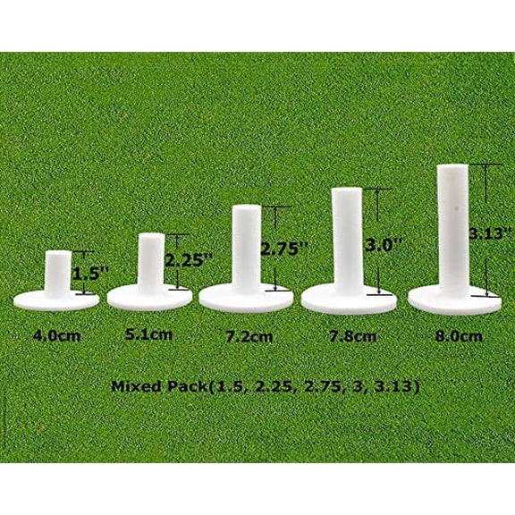 Golf Rubber Tees for Driving Range Practice Mat, Mixed Sizes or 5 Same Size Pack, Durable Rubber Material, White