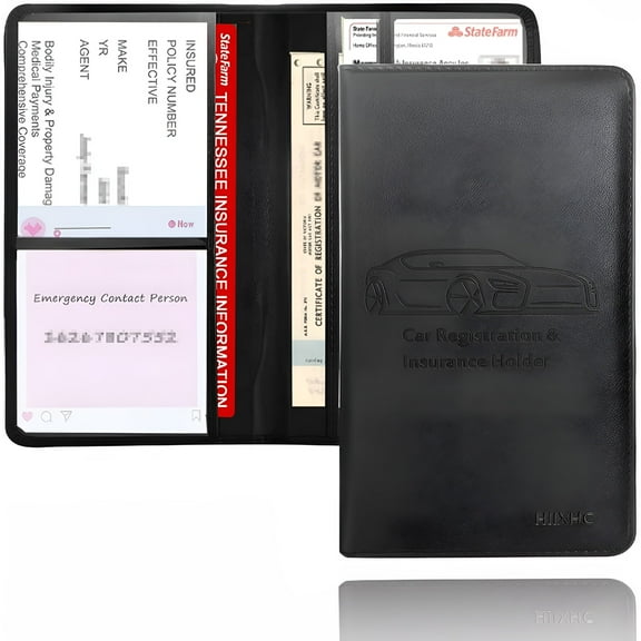 GASTROPOD Car Registration Insurance Holder, Leather Glove Box License Wallet Case with Magnetic Shut, Automotive Paperwork Document Organizer Card Holder for Women, Car Accessories (Black)
