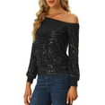 thumbnail image 4 of MODA NOVA Off Shoulder Sequins Tops for Juniors Long Sleeves Party Sparkle Glitter Top, 4 of 5