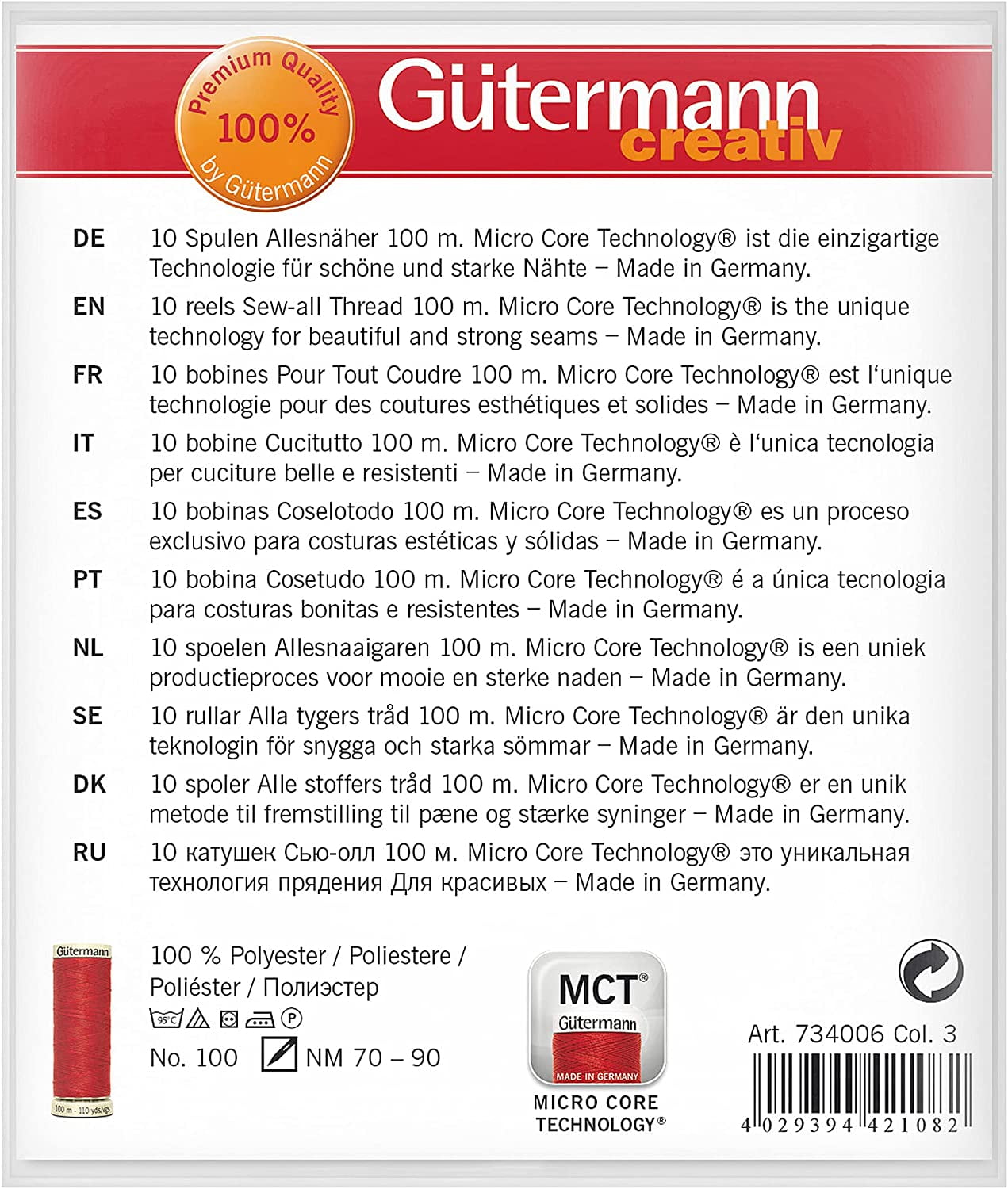 Gutermann Bright Colors 100m Sew-All Thread Set- 10 Spools, 734006-3