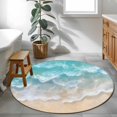 thumbnail image 4 of Summer Coastal Round Living Room Rugs 4 ft, Teal Beach Washable Area Rug with Non-Slip Sturdy Edge Binding Round Carpet for Entryway Kitchen Bedroom Bathroom, 4 of 9