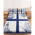 thumbnail image 2 of Twin XL Size Fitted Sheet Set - Nautical Navy 2 Piece Bedding Sets 16" Deep Pocket Fitted Sheet with 1 Pillowcases, Blue Lighthouse Boat Compass Ocean Brushed Microfiber Hotel Luxury Bed Sheets, 2 of 9