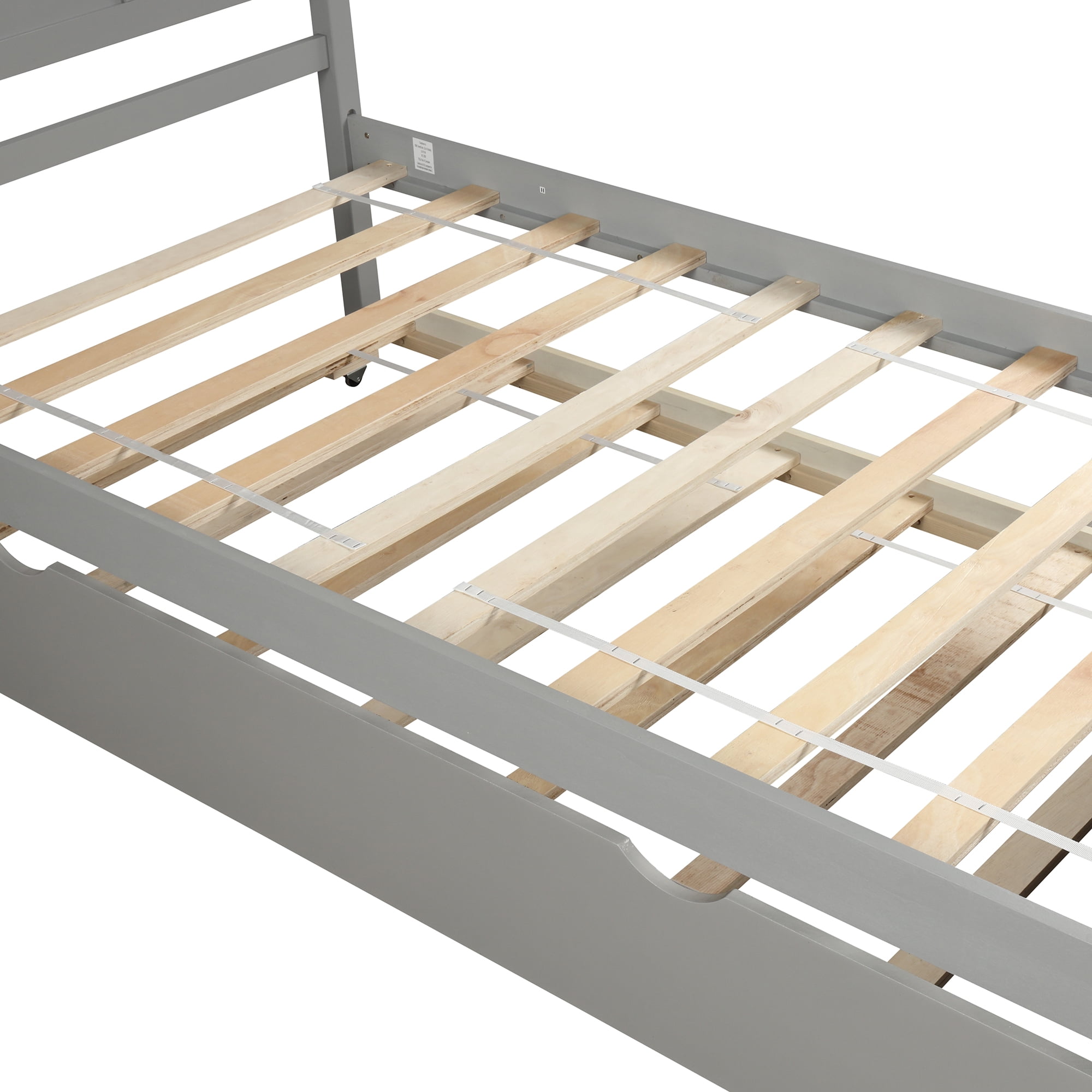 Euroco Modern Wood Twin Platform Bed with Headboard & Trundle for Kids Teens, Grey