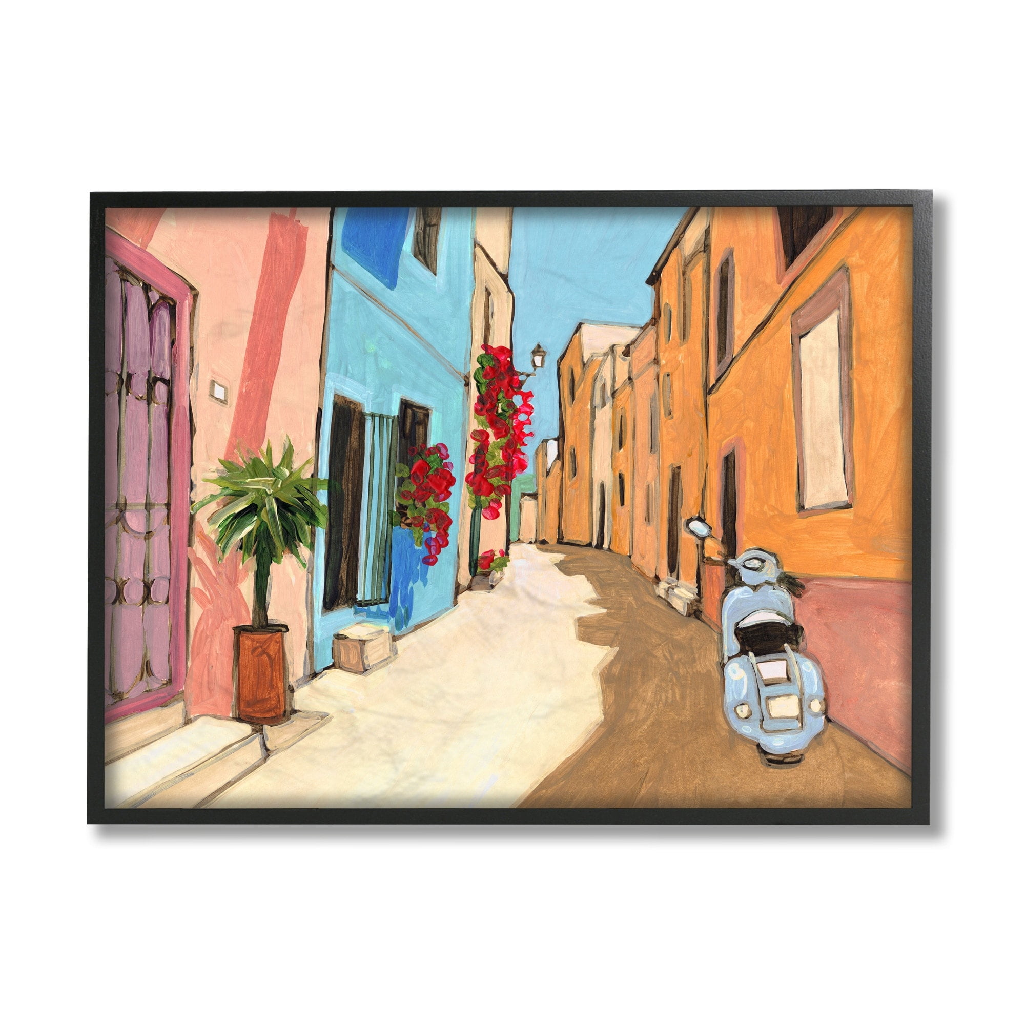 Stupell Industries European City Roadside Landscape Blue Street Vespa Grey Framed, 11 x 14, Design by Bart E. Slyp