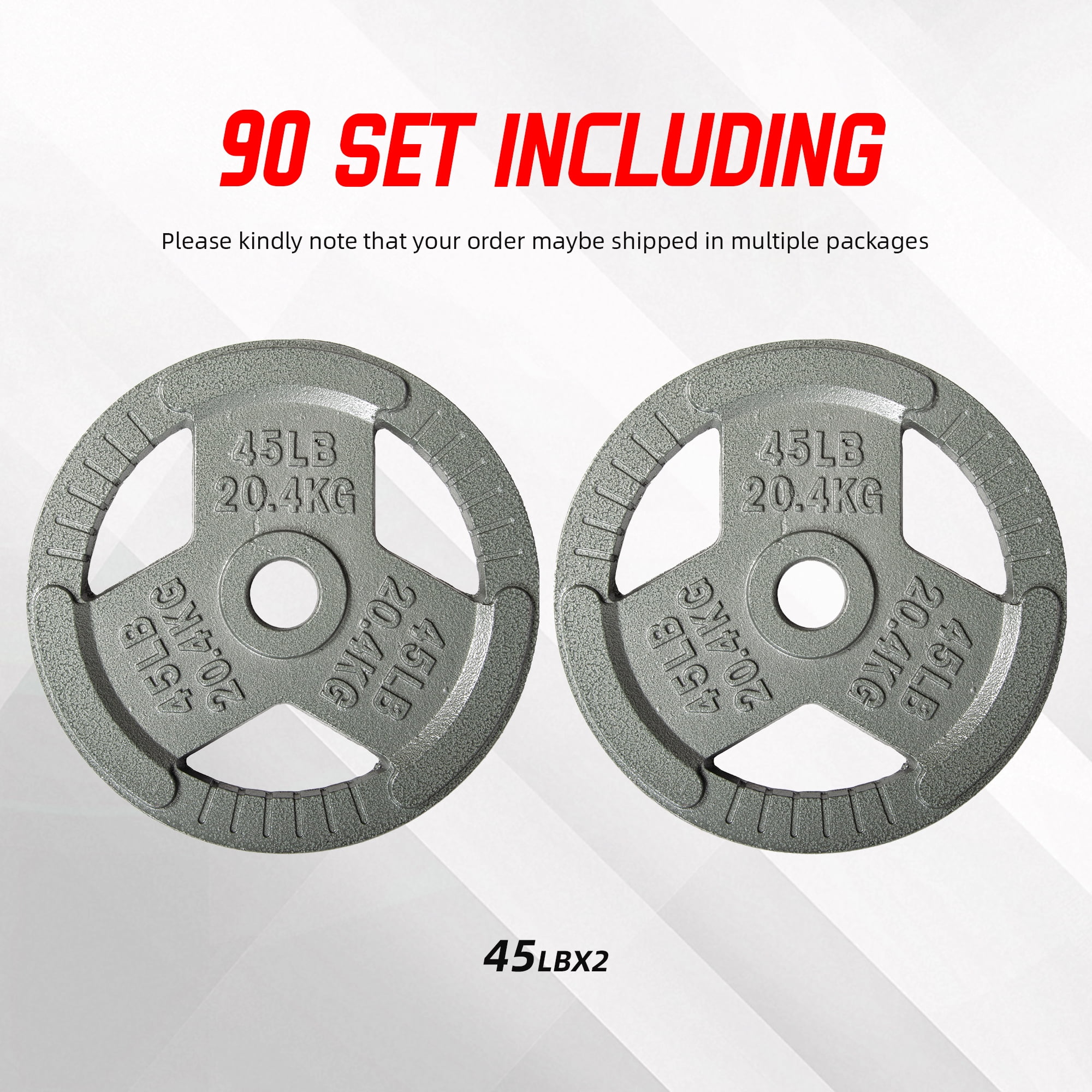 Signature Fitness 2-Grip Olympic Cast Iron Weight Plates, 2-Inch Hole, 2.5LB–45LB, Black with Silver Lettering