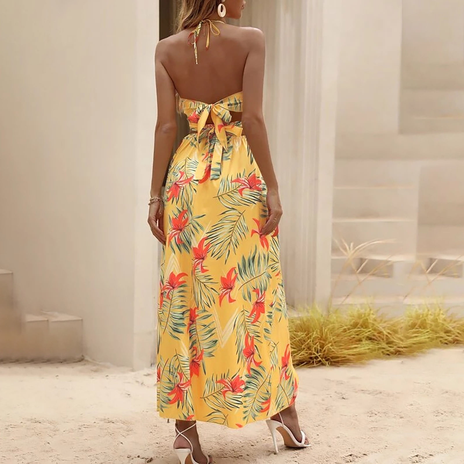 womens sexy holiday dress Chic Long Knit Beach Dress with Deep V-Neck Style – Kawaii Stop main image 0