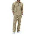 thumbnail image 4 of DHFJKG 2 Piece Sweatsuit For Men Linen Casual Suit Solid Color Hooded Long Sleeve Pullover Loose Fit Pants Lightweight Versatile Outfit, 4 of 4