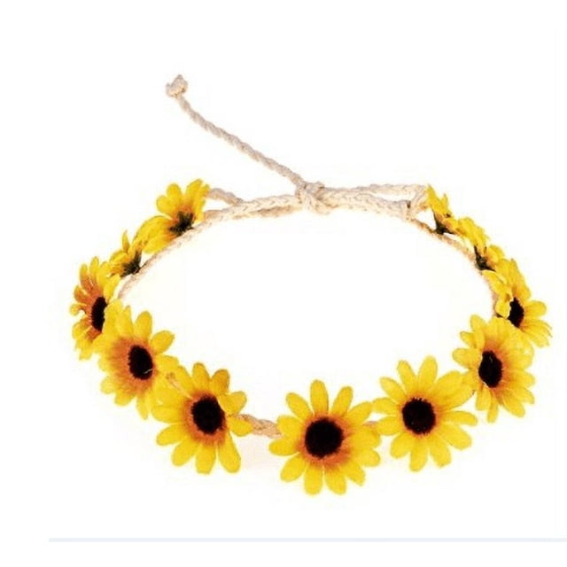 5 Piezas Corona de Girasol Corona para el Cabello Diademas de Flores de Margarita Diademas Hippie Tocado de Novia Floral Ajustable para Fiestas Hippie Festivales de Bodas Accesorios para Fotos