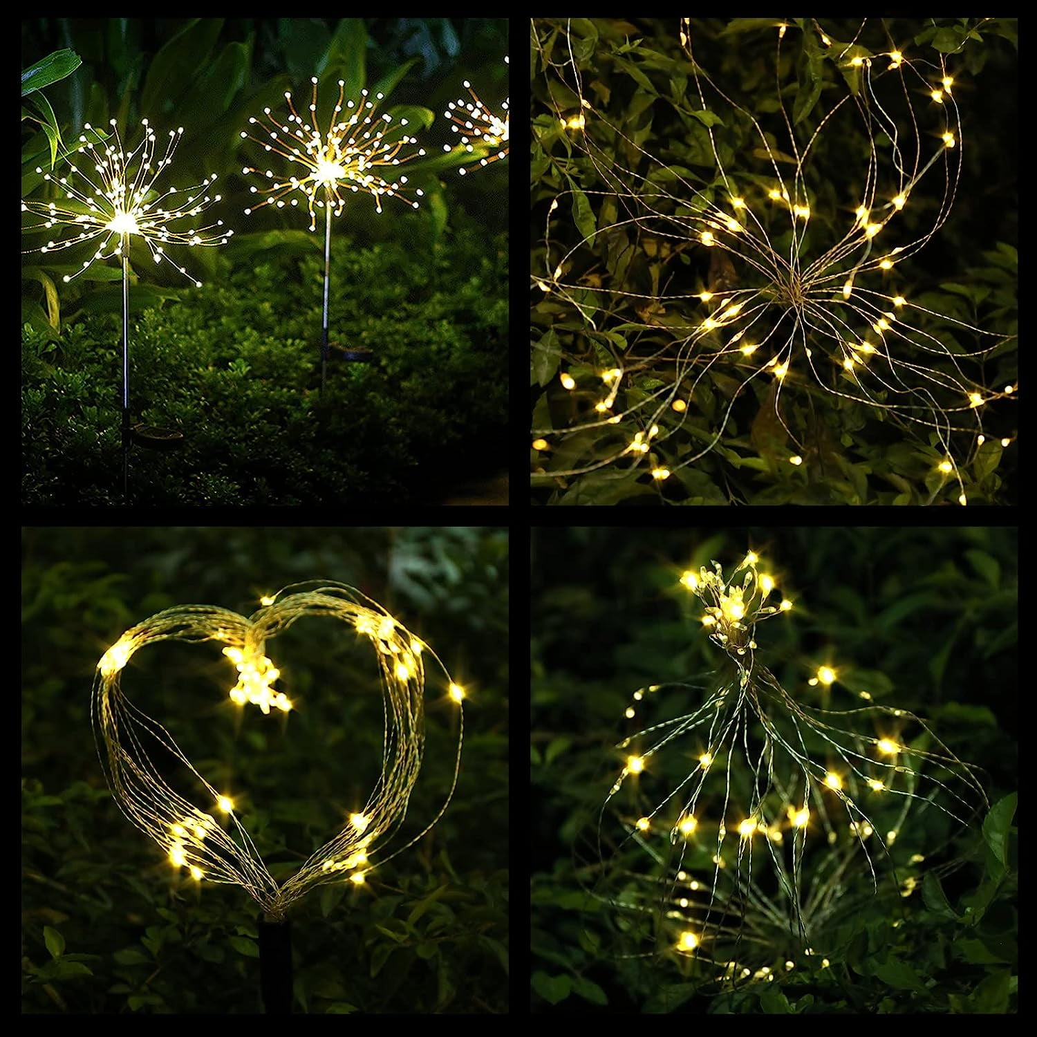 Solar Garden Lights, 4 Pack LED Solar Firework Lights, Dingrich Solar Lights Outdoor with 8 Lighting Modes Firework Lights for Outdoor Patio Walkway Lawn Backyard Party Decoration - Warm White