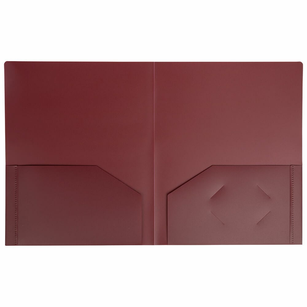 JAM Paper Heavy Duty Plastic 2 Pocket Extra Tough School Folders, Burgundy, Bulk 48/Pack