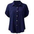 thumbnail image 6 of GEWSEY Womens Linen Button Down Shirts Short Sleeve Oversized Boyfriend Solid Tunic Tops Casual Dressy Tunics (Blue, M), 6 of 7