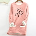 thumbnail image 2 of FAVIPT Graphic Fleece Sweatshirts for Women Hearts Long Sleeve Sherpa Soft Underwear Round Neck Heart Print Pullover with Pockets Pink,XXL, 2 of 4