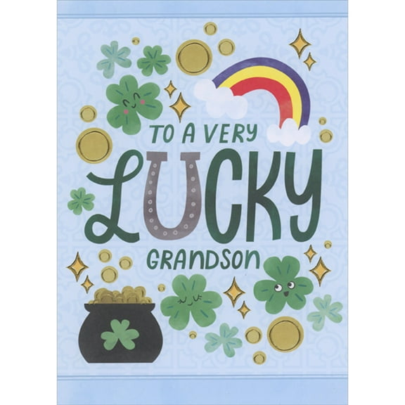 Designer Greetings To a Very Lucky Grandson: Shamrocks, Rainbow, Pot of Gold Juvenile St. Patrick's Day Card for Young Grandson