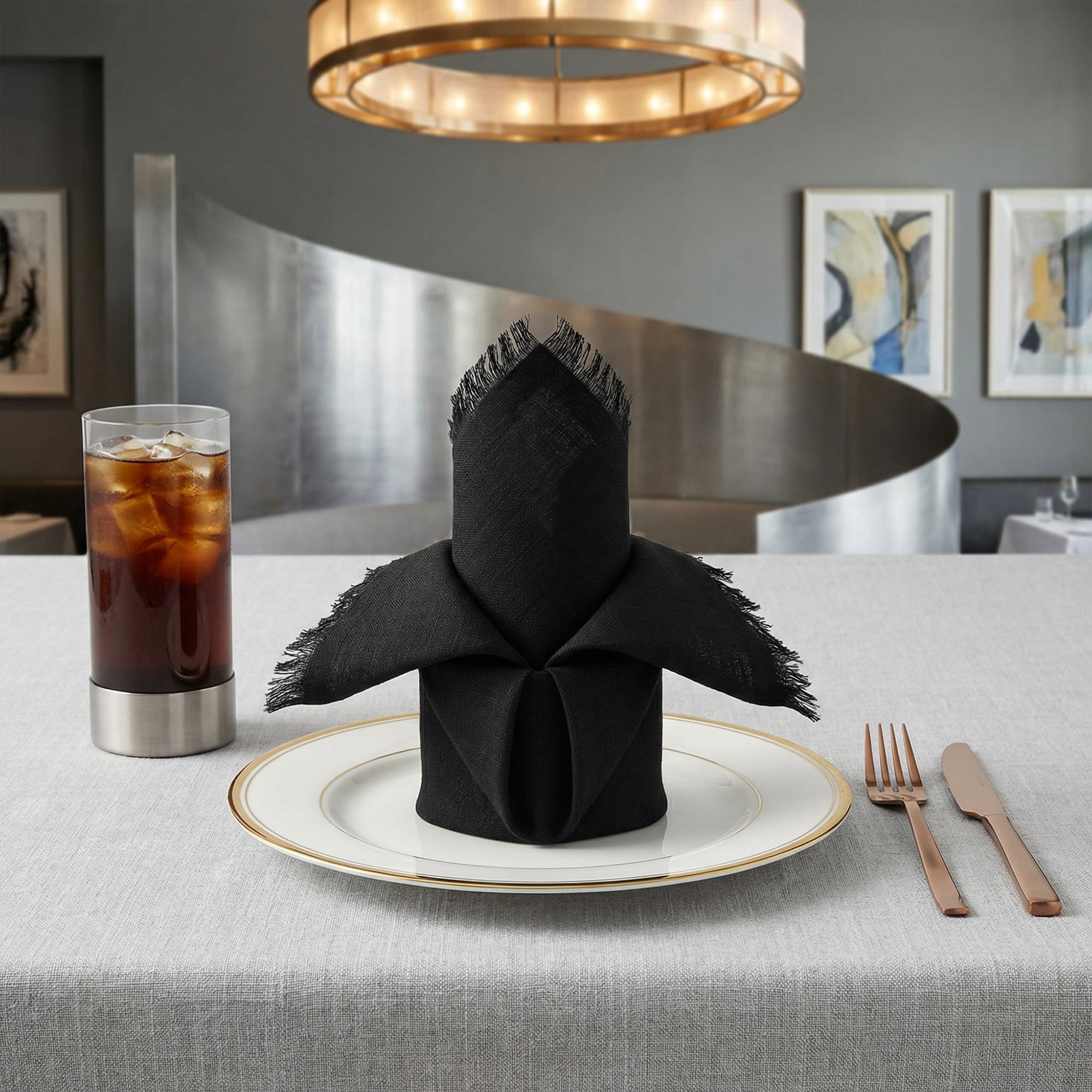 Unique Bargains 6Pcs Cotton Reusable Dinner Cloth Napkins Black 18x18inch