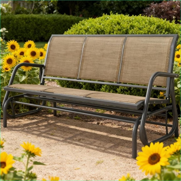 Outdoor Glider Bench, 3-Person Porch Patio Glider for Backyard Pool Balcony, 660 lbs Capacity | Mesh | Metal