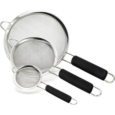 Herlig Fine Mesh Strainer and Sieve Set, 3-Pack Stainless Steel for Pasta, Quinoa, Rice, Flour