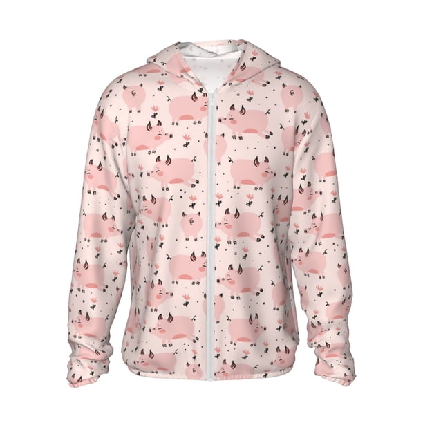 Fotbe Pig Chaqueta con Protección Solar UPF 50+ para Hombre y Mujer, Camisa con Capucha y Bolsillos-Medium