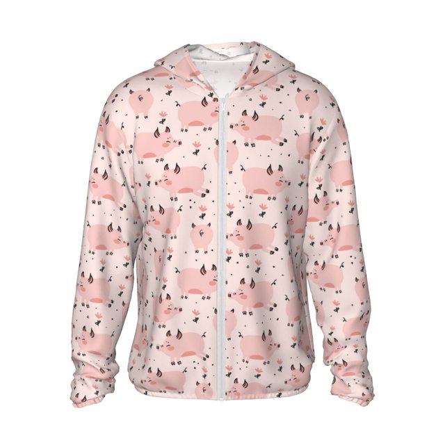 Fotbe Pig Chaqueta con Protección Solar UPF 50+ para Hombre y Mujer, Camisa con Capucha y Bolsillos-Medium