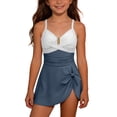 thumbnail image 5 of Pretxorve Girls 1-Piece Swimsuit Color Segment Adjustable Strap with Inner Support Skirt Swimwear 7-16Y, 5 of 5