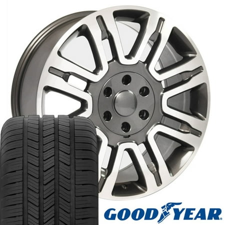 20x8.5 Wheels & Tires Fits Ford® Trucks - Expedition® Style Gunmetal Rims w/Mach'd Face, Hollander 3788 w/Goodyear (Best Tires For Ford Expedition)