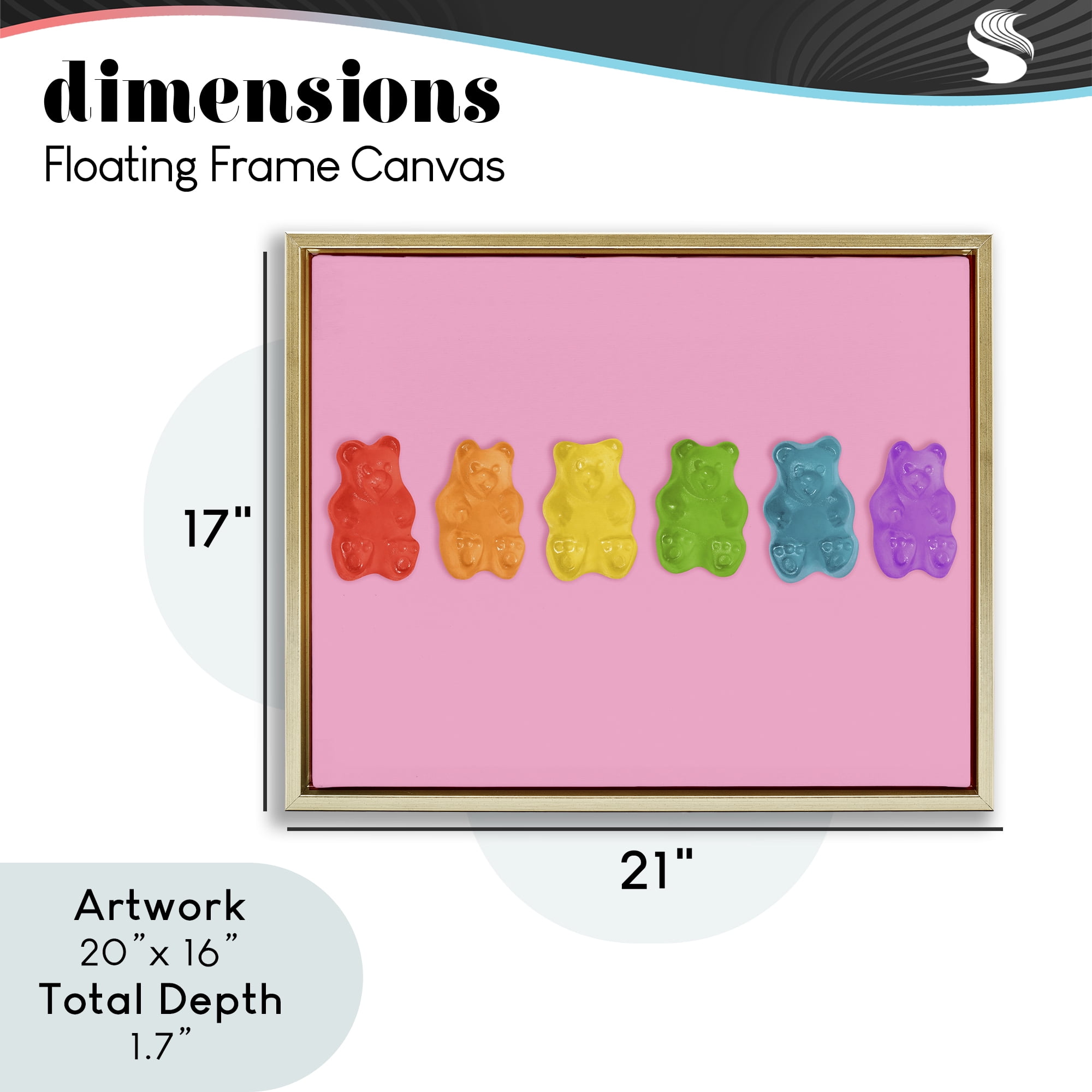 Stupell Industries Rainbow Gummy Bears on Pink Gold Framed Floater Canvas Wall Art, design by LISH Creative