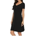 thumbnail image 1 of AherBiu Robes de Pyjama pour Femmes Boutonnées Col en V Manches Courtes Chemise de Nuit Confortable Mini Robe, 1 of 6