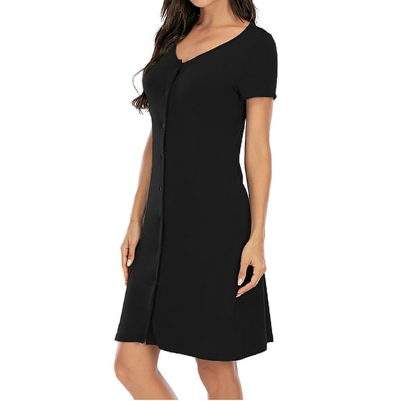 Dyegold Sundresses for Women Casual Summer - Tshirt Dress for Women V Neck Short Sleeve Button Down Plain Casual Loose Summer Fashion Holiday Midi Sun Dress