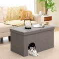 thumbnail image 3 of WoofPaw Cat Litter Box Enclosure, Hidden Litter Box Furniture Ottoman with Urine Proof Litter Mat, Flip-up Lid, Dog Proof Cat Washroom Bench Storage Cabinet, Cat Box Enclosure (Grey), 3 of 9