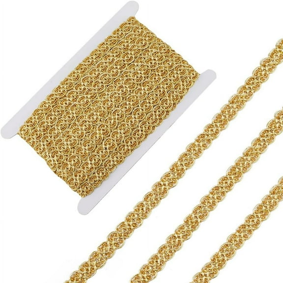 15 Yards Gold Embellishment Metallic Braid Lace Trim 15mm Wide Filigree Corrugated Lace Ribbon Gimp Trimmings Wave Shape Glitter Garment Accessories for DIY Clothes Crafts Sewing Goldenrod