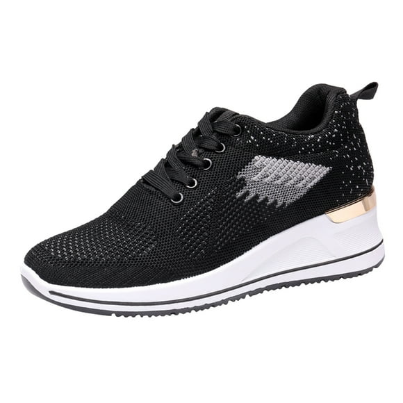 HBFAGFB Womens Sneakers Wedge Trainer Shoes Leisure Breathable Outdoor Running Shoes Black Size 41