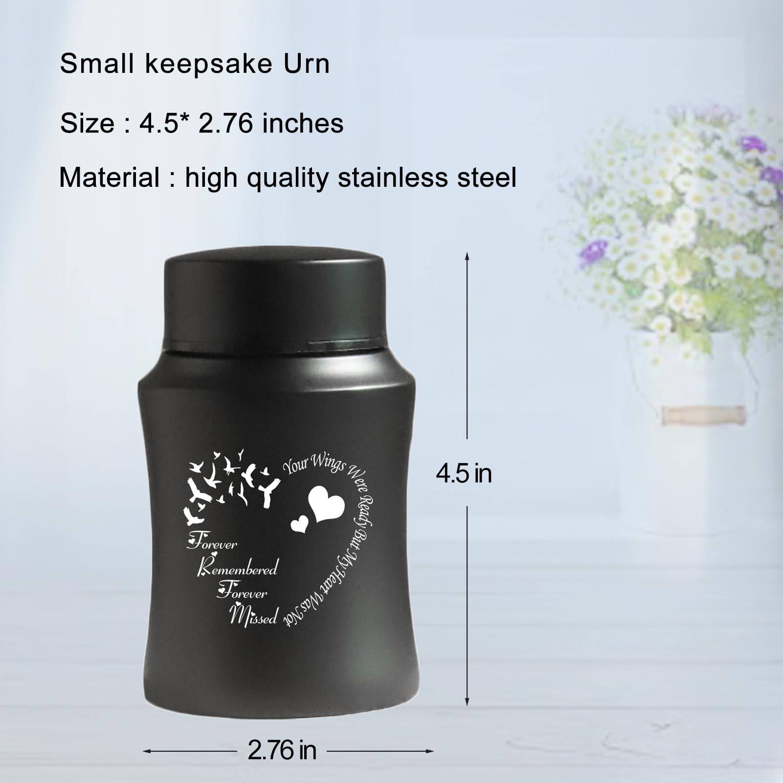4.5 Inches Small Urn for Human Ashes Small Keepsake Urn Heart Pattern Memorial Ashes ContainerStainless Steel Mini Cremation Urn