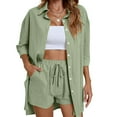 thumbnail image 1 of Women Blouse Suit Button Down Pockets 2 Piece Lounge Set Solid Loose Fit Outfits, 1 of 7