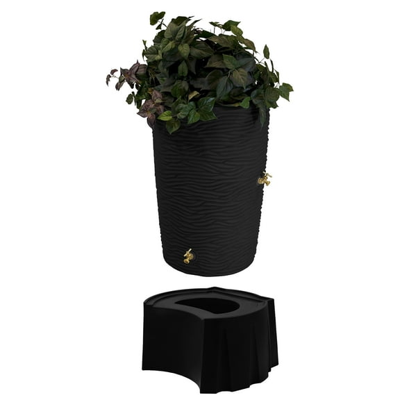 Good Ideas Impressions 50 Gallon Palm Trunk Barrel & Universal Rain Barrel Stand