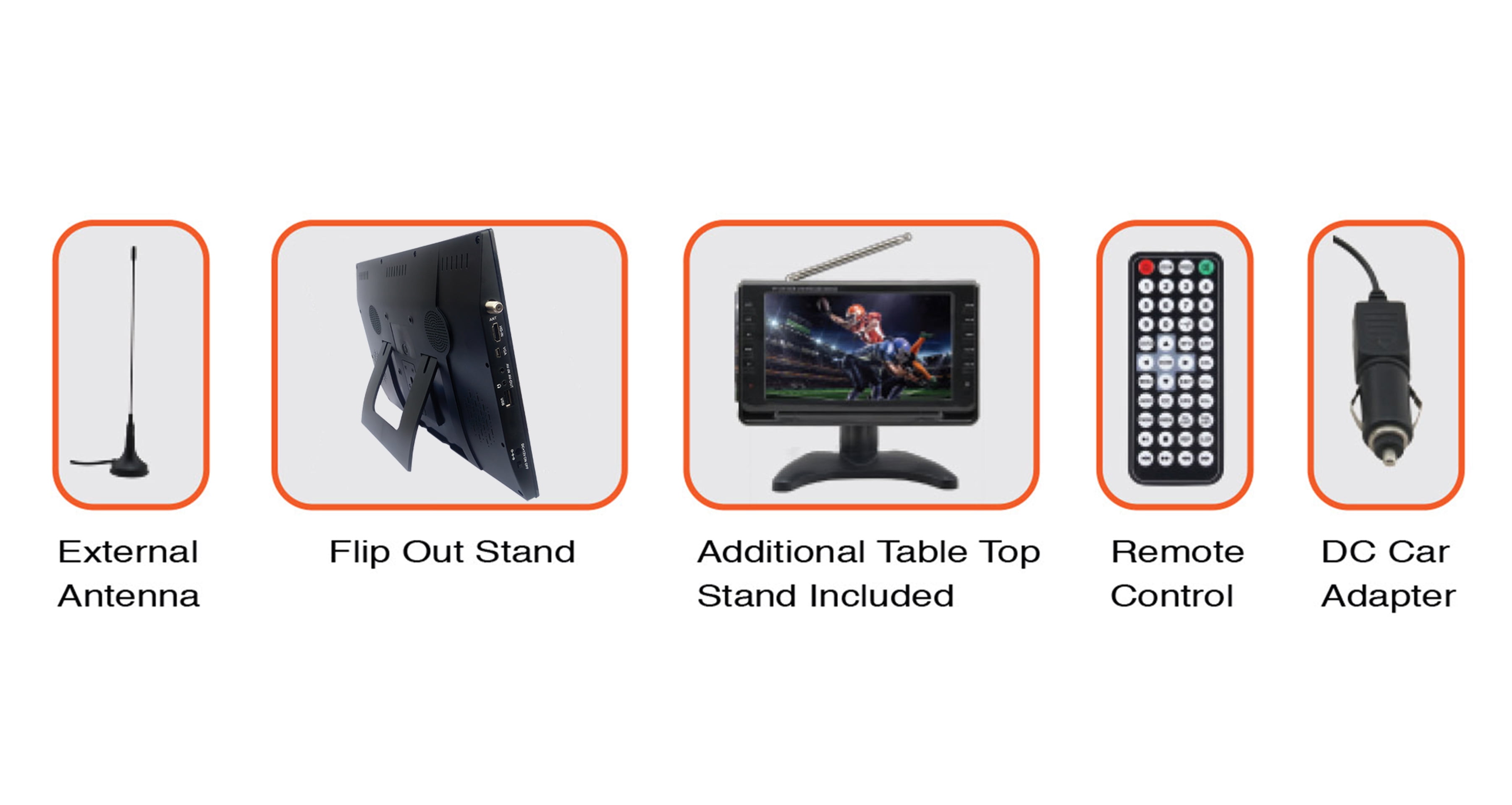 Naxa NT-1400 Portable 14.1" TV and Digital Multimedia Player with Built-in ATSC Tuner for Over-The-Air HD TV, USB Support, Rechargeable Lithium Battery, AC Power, and DC Car Cord, Black