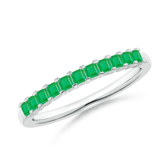 Angara Rings - Natural Square Shape Emerald Semi Eternity Wedding Ring in 14K White Gold for Women (Size-1.9mm) | May Birthstone Jewelry, Birthday, Anniversary, Jewelry Gift for Women