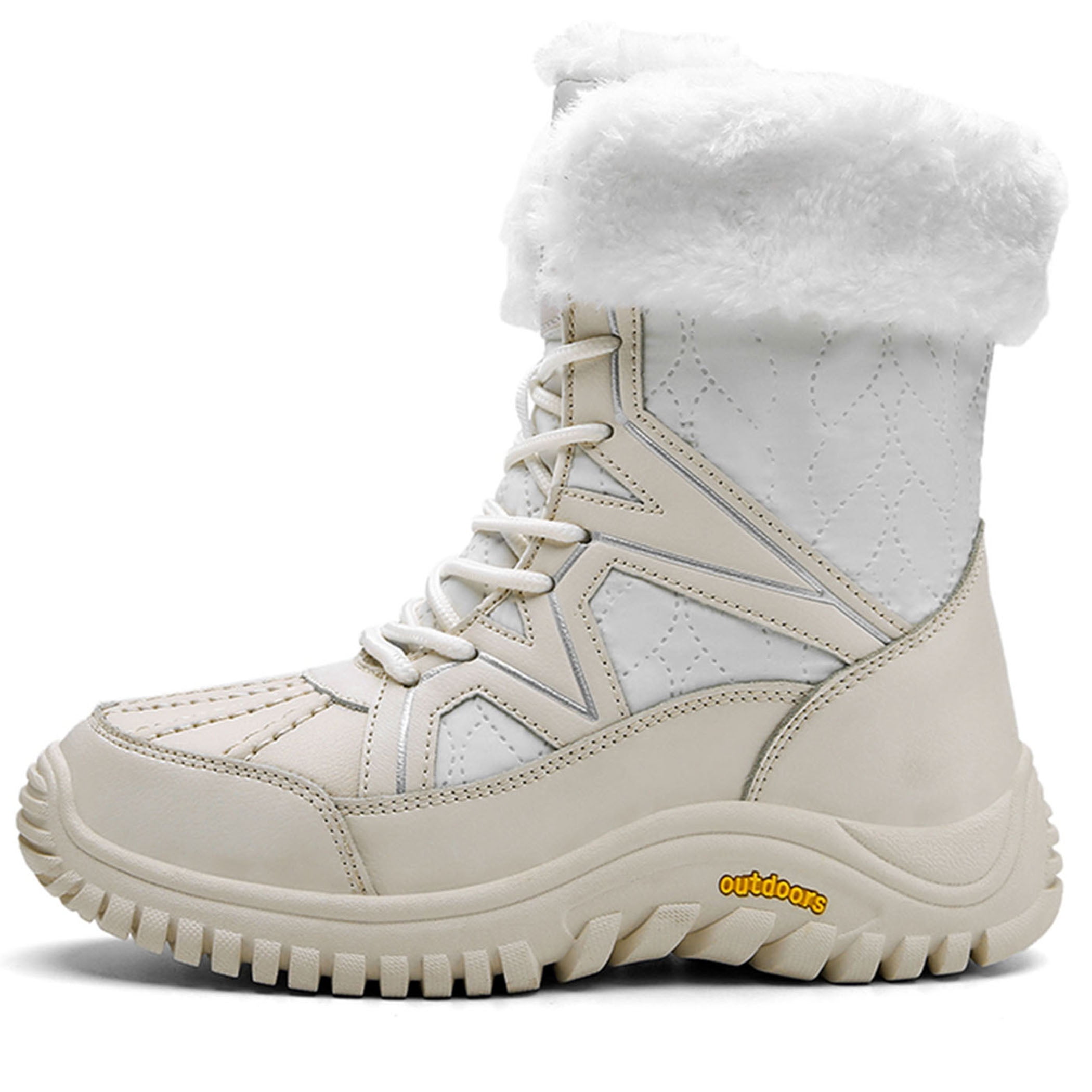 Faux Fur Lined Snow Boots for Women Waterproof Warm Winter Shoes Mid Calf Outdoor Hiking Boots