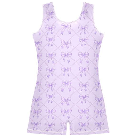 joogoo Bows Checkered Purple Pattern Girls Leotards Gymnastics Tumbling Outfit Biketard Unitard 5-6Years