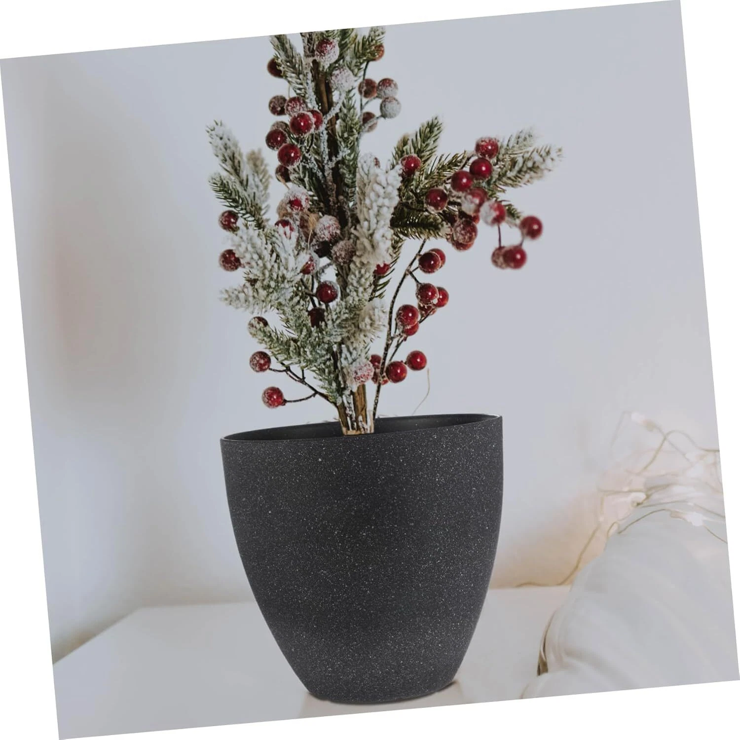 ShadeMart Dark Grey Simulated Stone Flower Pot Stylish Resin Planter with Drainage Holes and Resin Tray, 11.8”(Upper D)x 7.1”(Bottom D) x 11.8”(H)