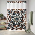 thumbnail image 6 of No Hook Shower Curtain, Brown Teal Boho Shower Curtains for Bathroom with See Through Top Window, Ethnic Rustic Abstract Flowers Waterproof & Washable Bath Curtain Extra Long 72"x96", 6 of 9