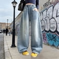 thumbnail image 4 of LNMQLPDBS Baggy Ripped Jeans for Teen Girls Wide Leg/Flare Jean Ripped Denim Pants Tween Preppy Clothes Elastic Waist Streetwear Y2K Trousers, 4 of 9