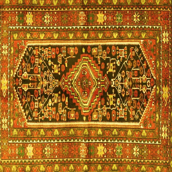Ahgly Company Machine Washable Indoor Square Persian Yellow Traditional Area Rugs, 7' Square