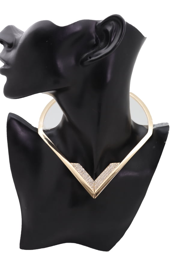 Women Gold Metal Strand Fashion Jewelry Choker Fancy Necklace V
