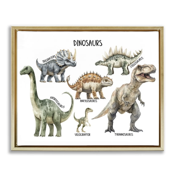 Stupell Industries Meet The Dinosaurs Gold Framed Floater Canvas Wall Art, design by Christine Simpson Art